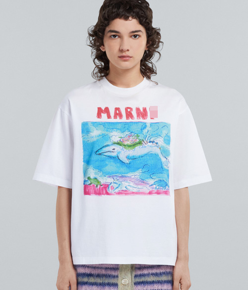 marn* Printed Cotton T-Shirt; 은은한 프린팅이 산뜻한 로고 라운드탑!!