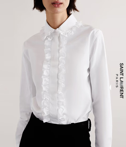 Saint Lauren* frill blouse ; 프릴 디테일로 러블리함을 더한 클린 화이트 셔츠~