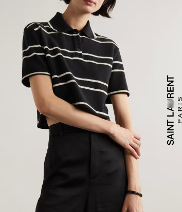 Saint Lauren*  Striped cropped cotton- shirt; $830 너무 산뜻한 로고 스트라잎 피케셔츠~~ 피팅추가
